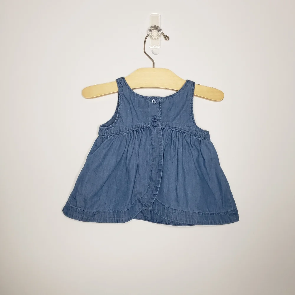 Baby Gap 12-18m Blue Denim Jean Sleeveless Swing Top Flyaway Open Back